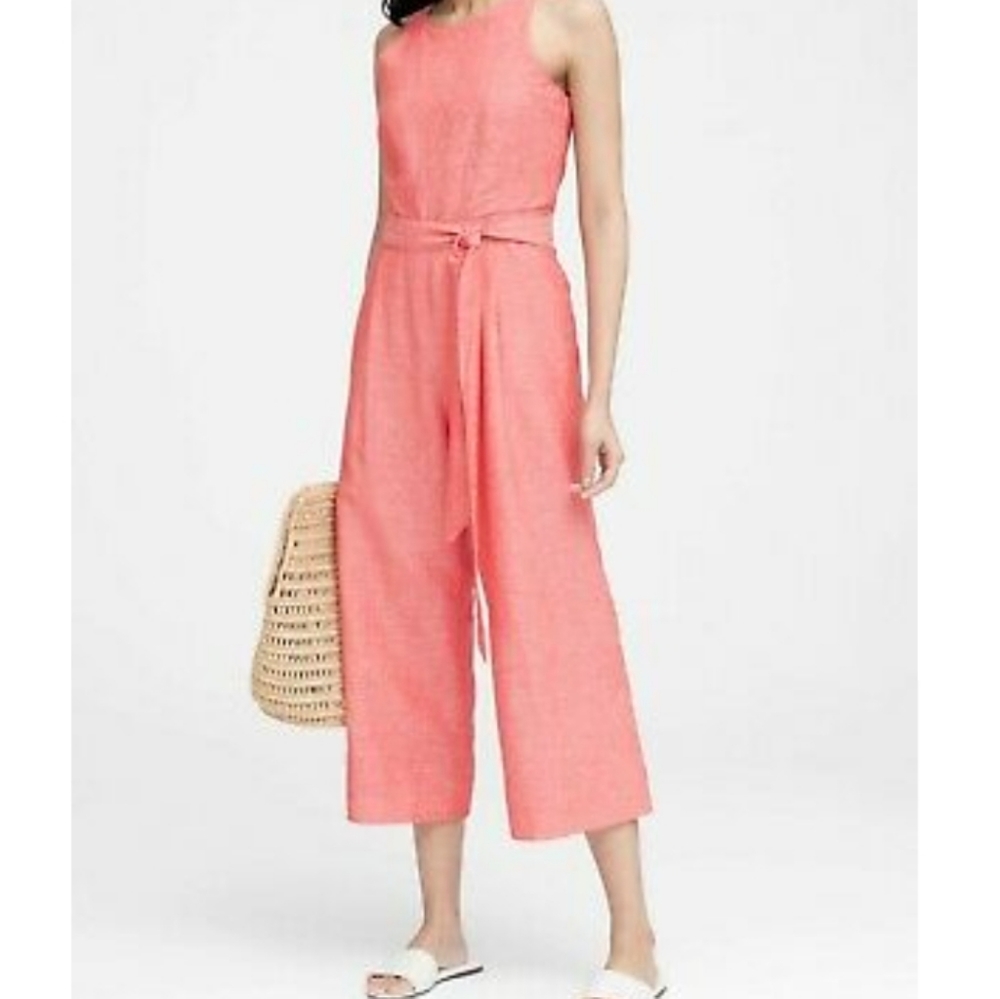 BANANA REPUBLIC LINEN BLEND CORAL CROPPED JUMPSUIT S